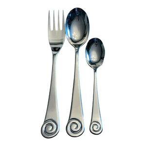 Robert Welch Ammonite Bright Stainless Flatware 3 Serving Pieces Spoons & Fork